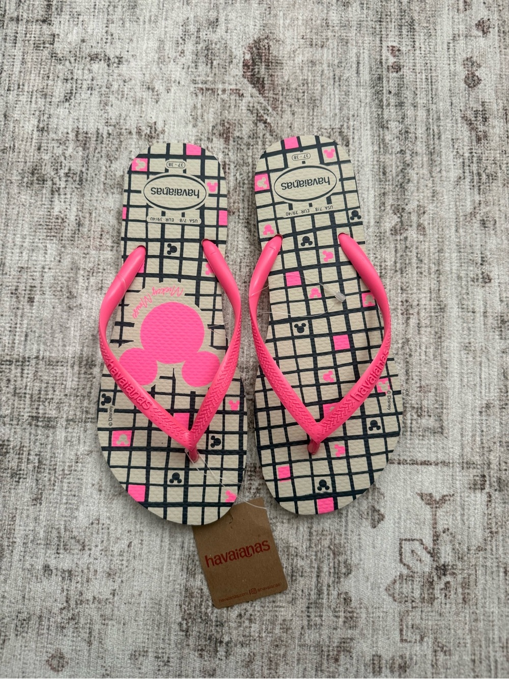 Havaianas Pink and Black Mickey Mouse Flip Flops     Size 7/8